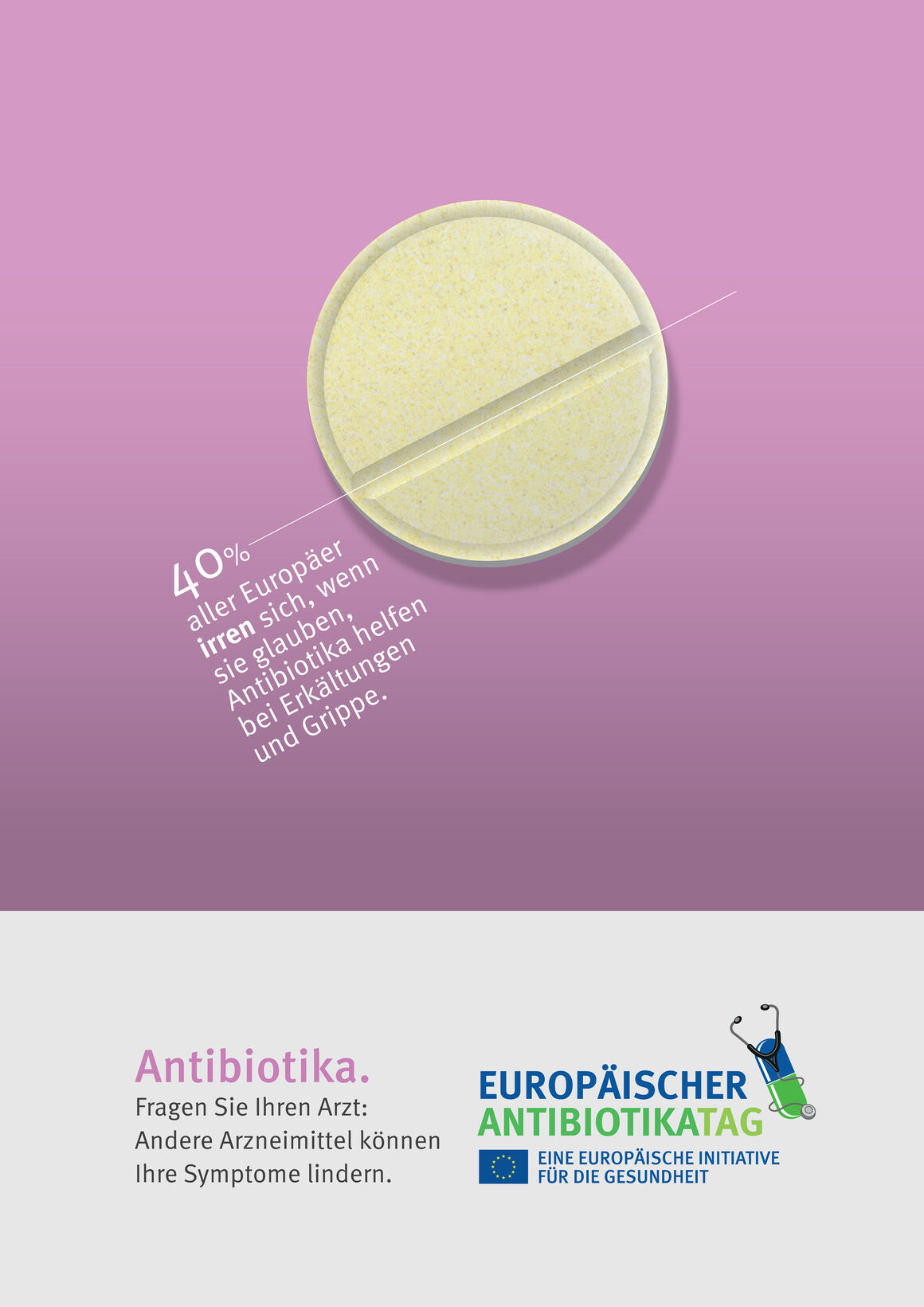 Poster: Antibiotika. Fragen Sie Ihren Arzt: Andere Arzneimittel können Ihre Symptome lindern.