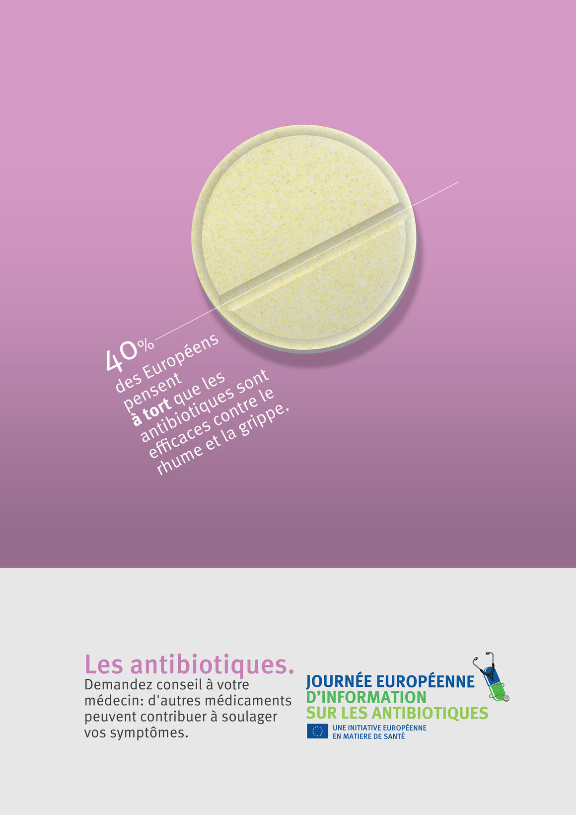 Affiches: Les antibiotiques. Demandez conseil à votre médecin: d'autres médicaments peuvent contribuer à soulager vos symptômes.