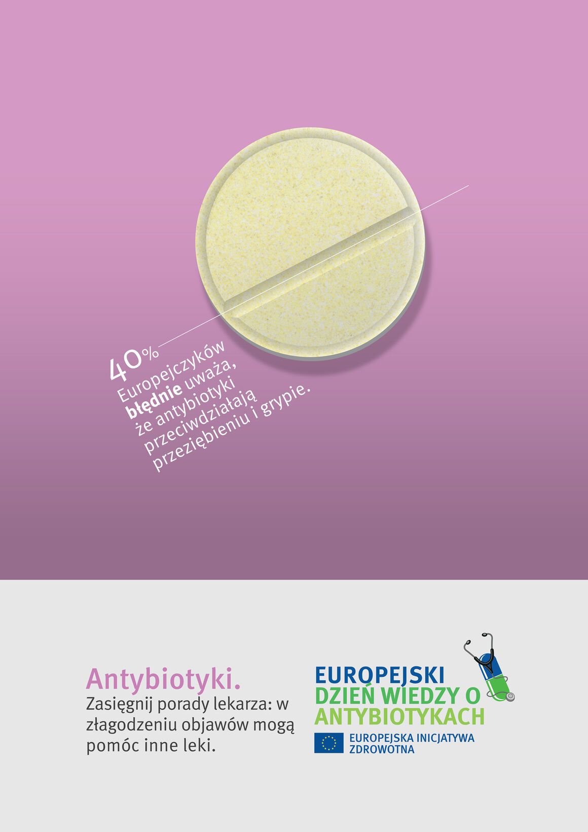 Plakaty: Antybiotyki. Zasięgnij porady lekarza: w złagodzeniu objawów mogą pomóc inne leki.