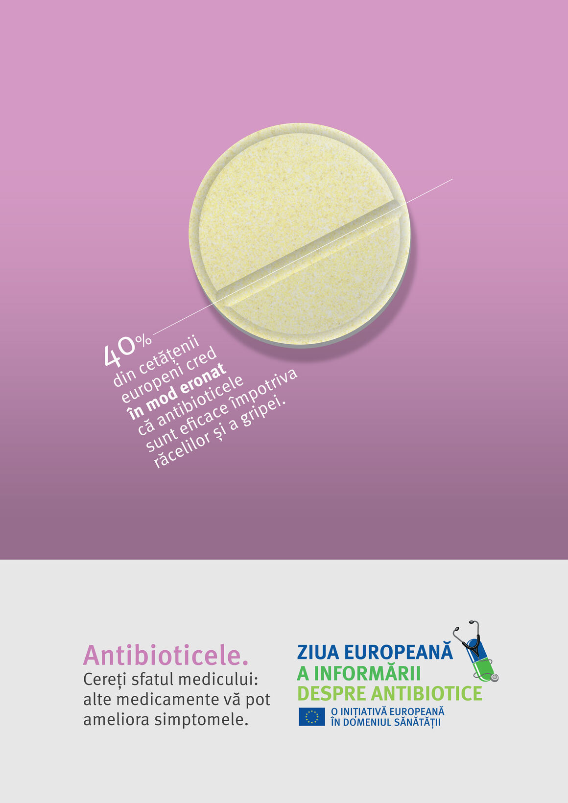 Afișe: Antibioticele. Cereți sfatul medicului: alte medicamente vă pot ameliora simptomele.