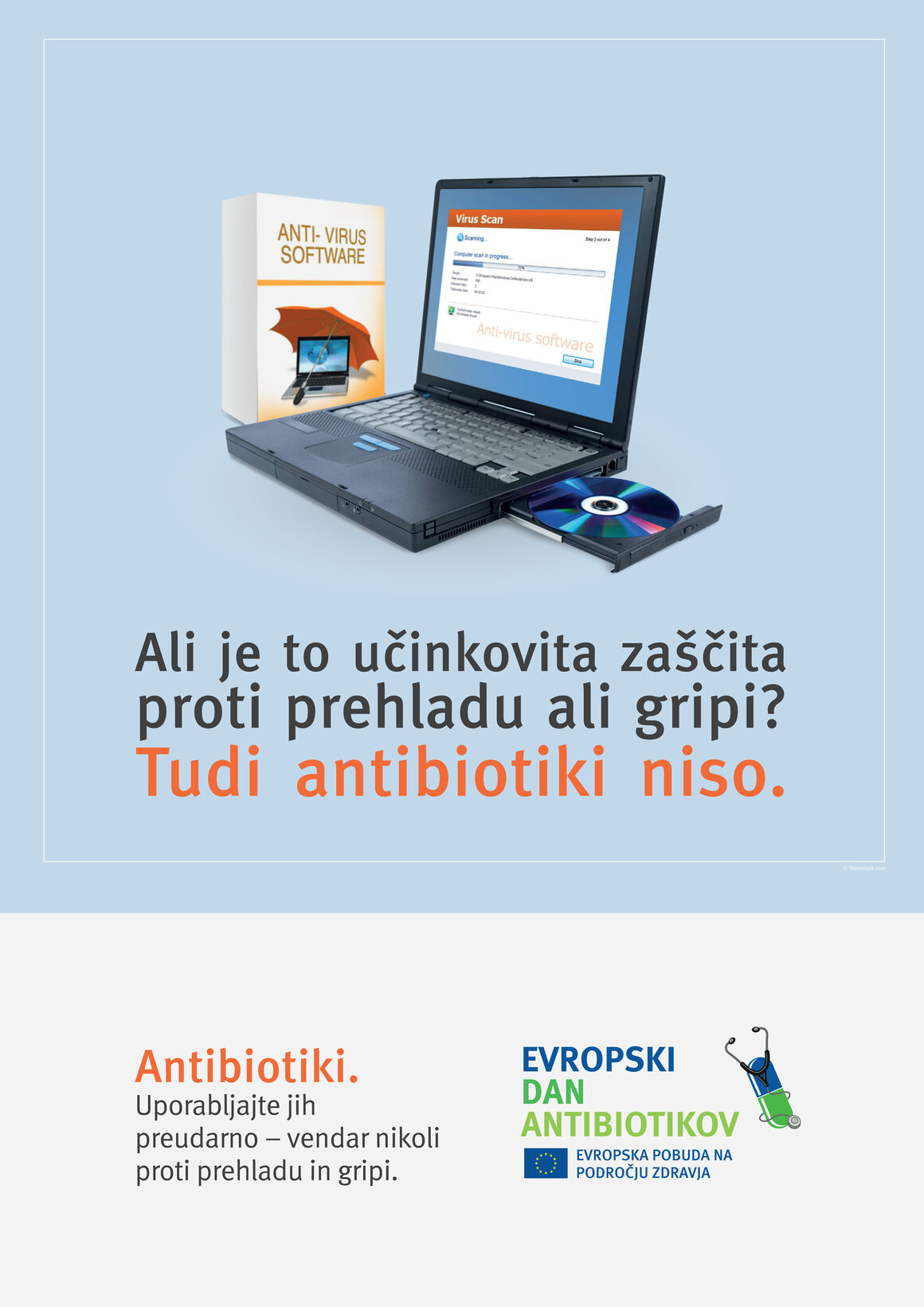 Plakāti: Ali je to učinkovita zaščita proti prehladu ali gripi? Tudi antibiotiki niso.